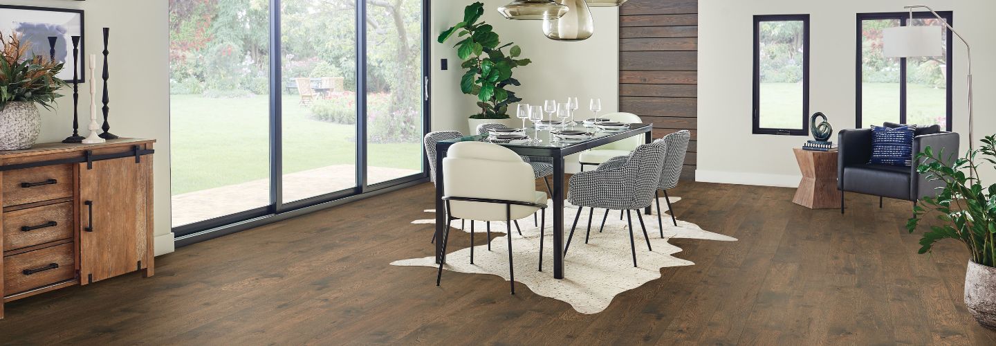 engineered wood floor in a modern dining room.