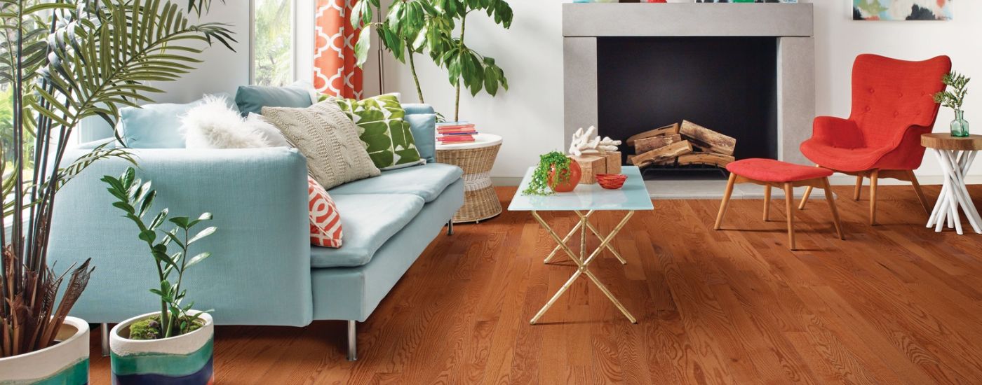 Solid hardwood floors in a living area