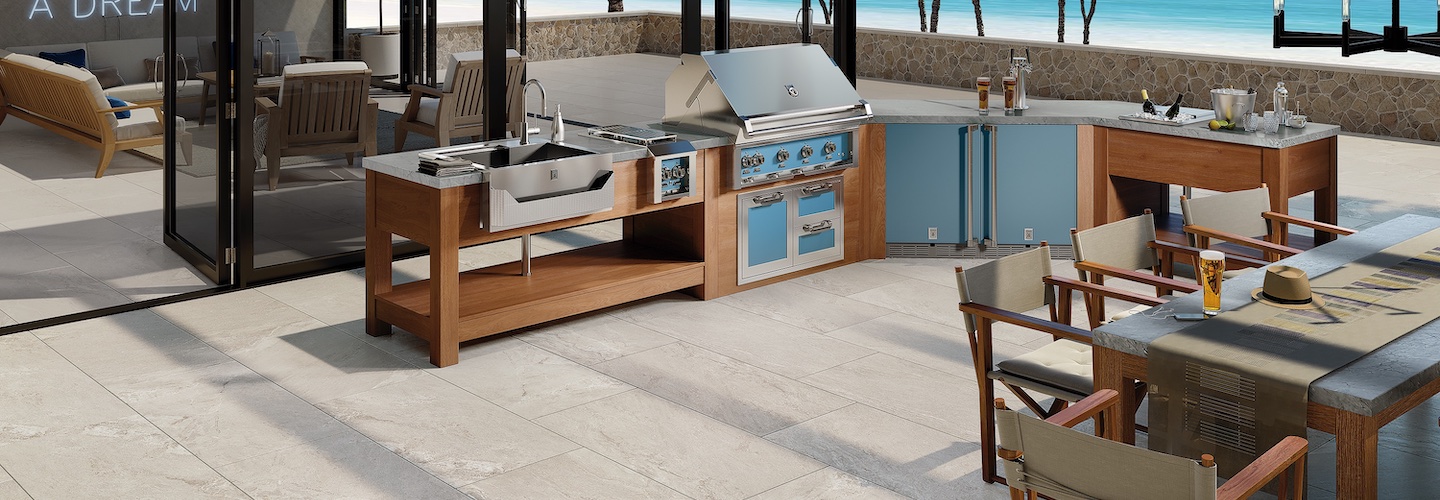 Outdoor kitchen Featuring Crossville Studios Tile